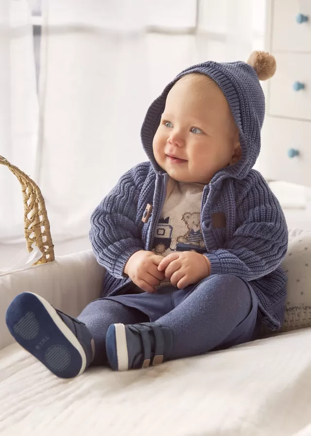 2302- Knit cardigan for newborn boy - Winterblue