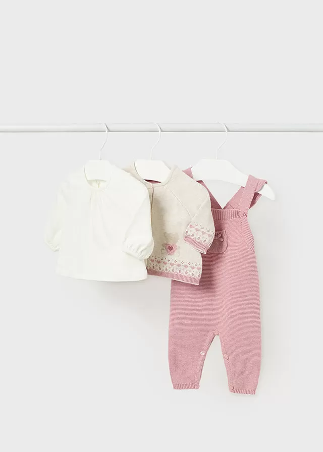 2665- Knit dungarees set for newborn girl - h- Quartz