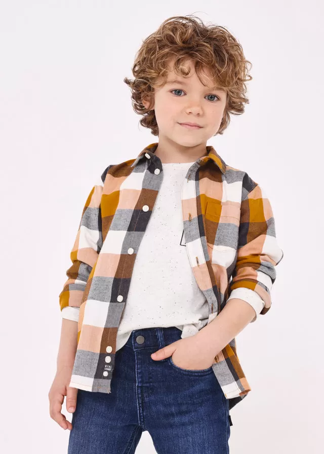 4111- L/s checked shirt for boy - Ochre