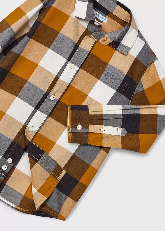 4111- L/s checked shirt for boy - Ochre