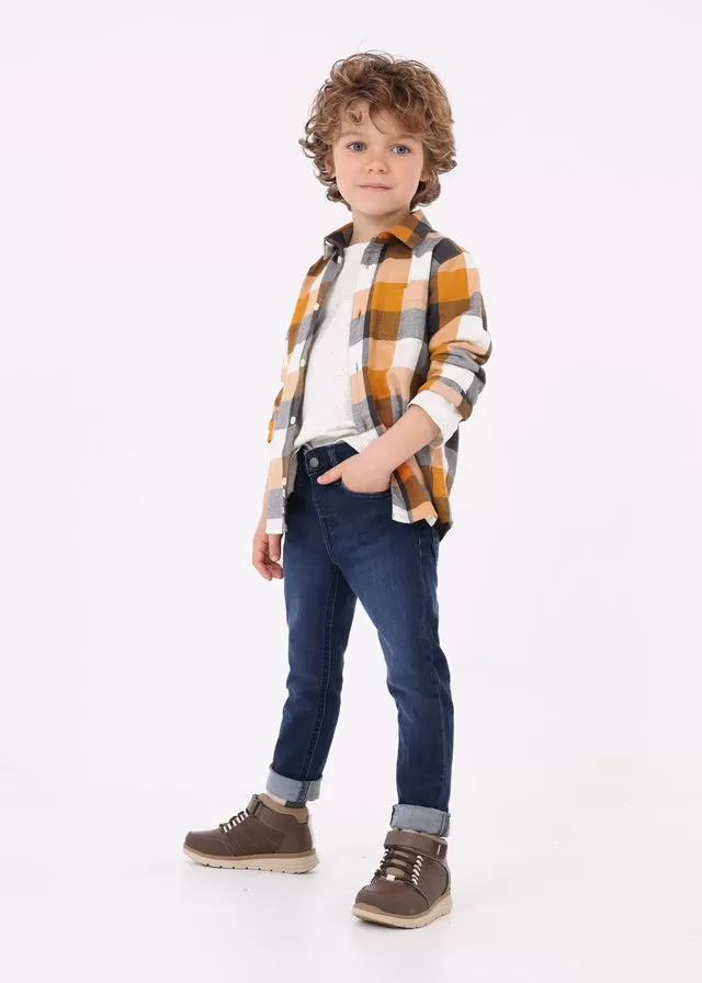 4111- L/s checked shirt for boy - Ochre