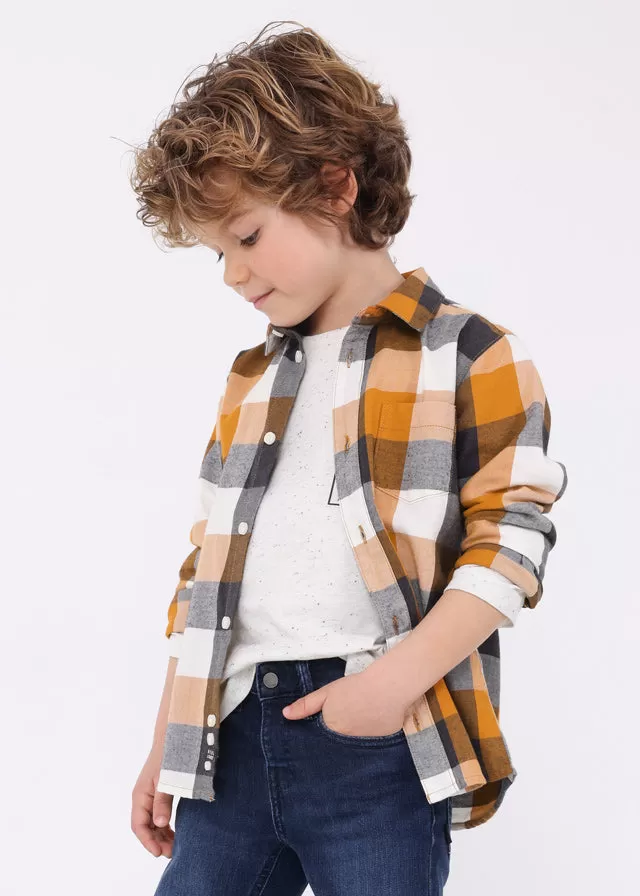 4111- L/s checked shirt for boy - Ochre