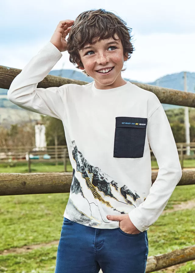 7065- L/s pocket t-shirt for teen boy - Cream