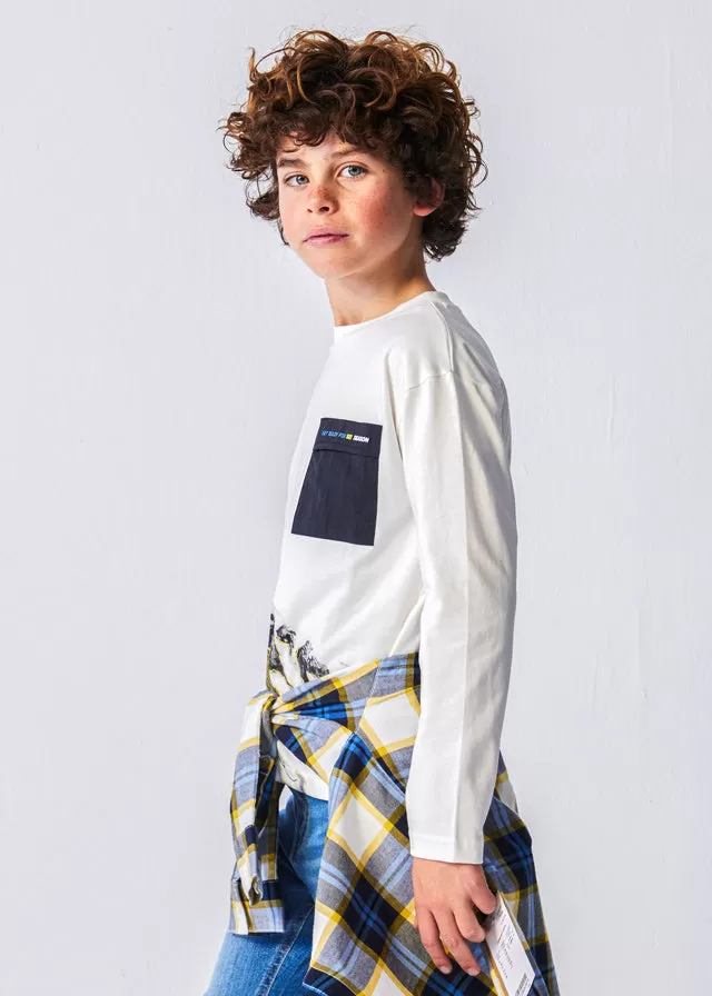 7065- L/s pocket t-shirt for teen boy - Cream