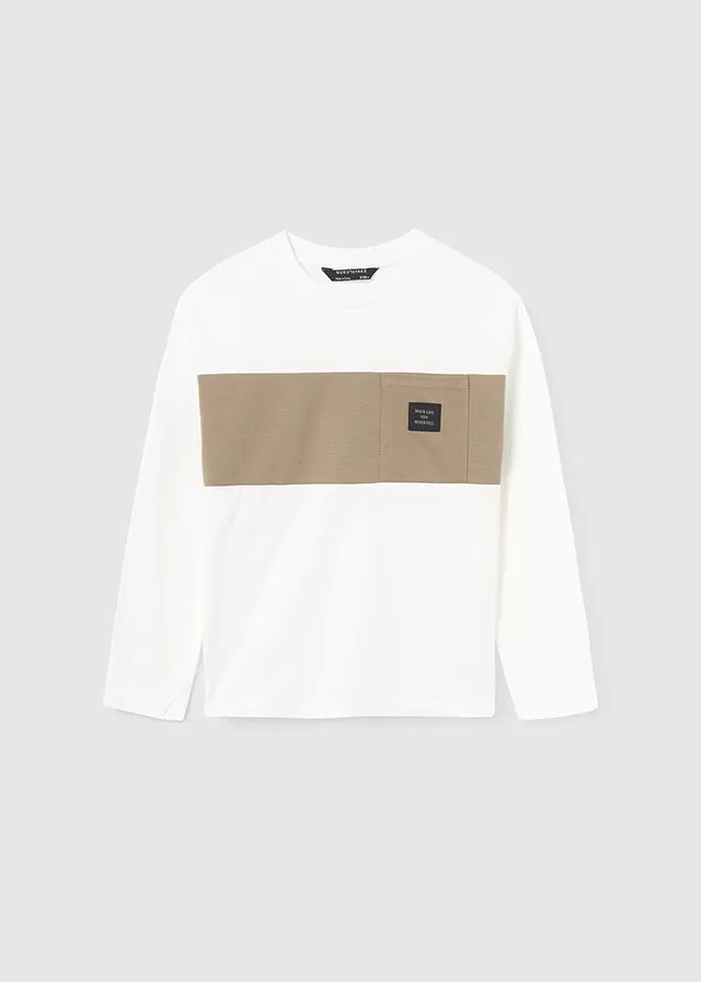 7076- contrast l/s t-shirt for teen boy - Cream