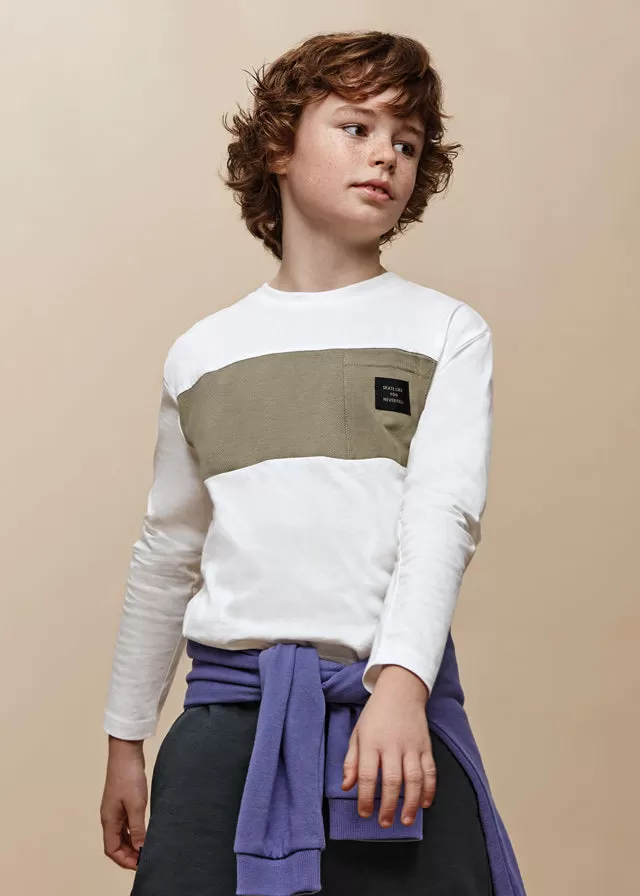 7076- contrast l/s t-shirt for teen boy - Cream