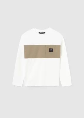 7076- contrast l/s t-shirt for teen boy - Cream