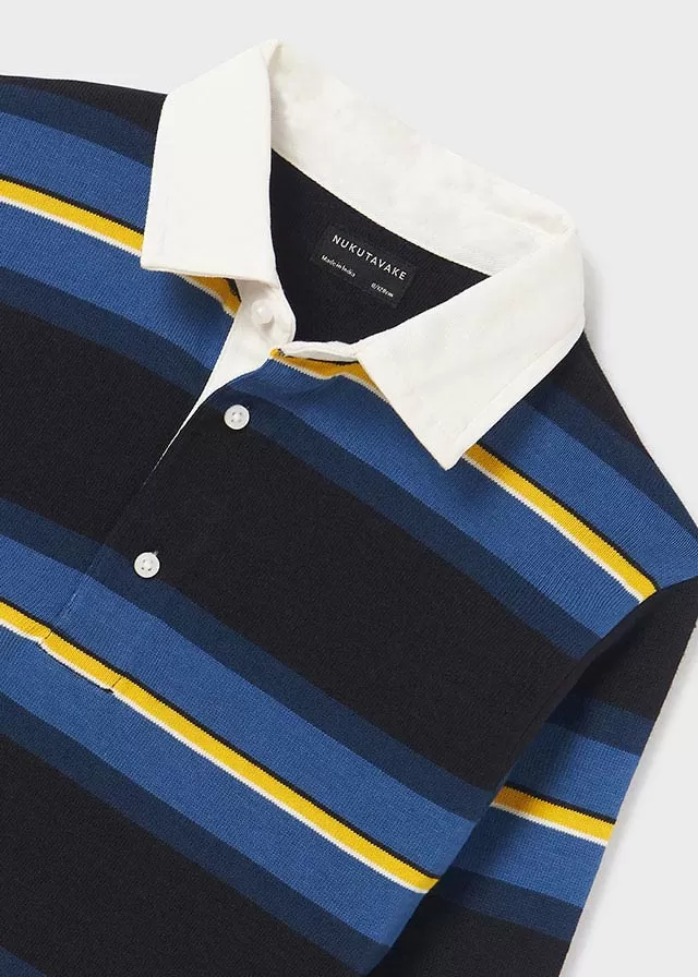 7182- L/s stripes polo for teen boy - ArcticBlue