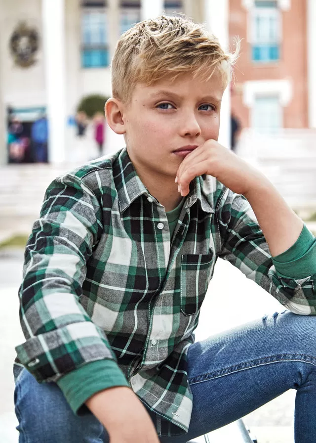 7188- L/s checked shirt for teen boy - Mint