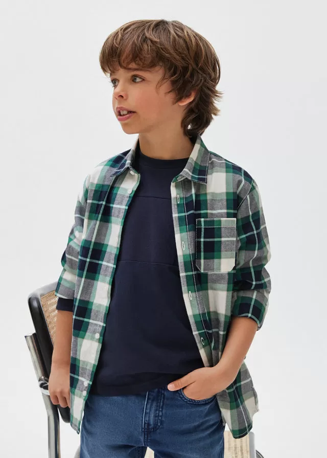 7188- L/s checked shirt for teen boy - Mint