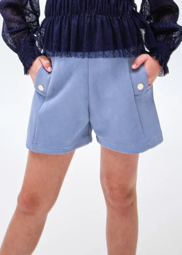 7210- Faux suede shorts for teen girl - French Blu