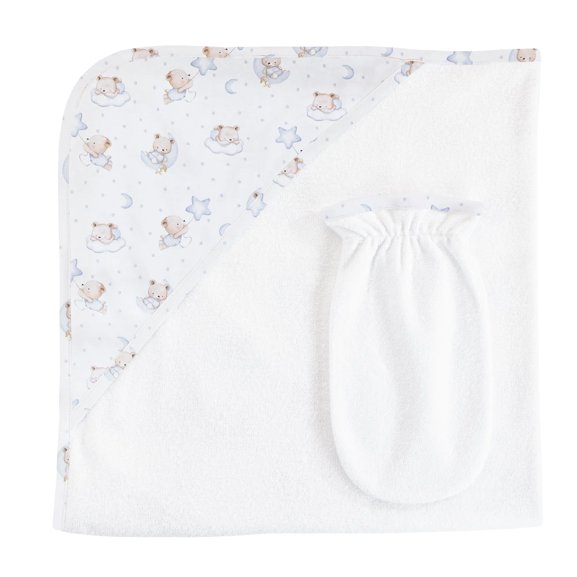 Baby Club Chic Sleep Tight Bear Hooded Towel & Mitt Set (Pink and Blue Colors Available)