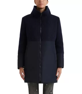 Blue wool-blend knit and fabric jacket