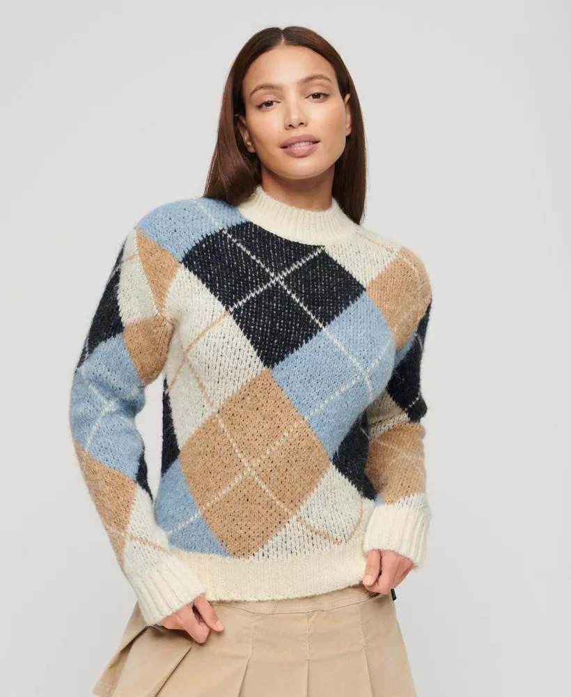 Boxy Pattern Knit Jumper | Cream Argyle