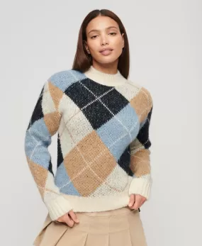 Boxy Pattern Knit Jumper | Cream Argyle