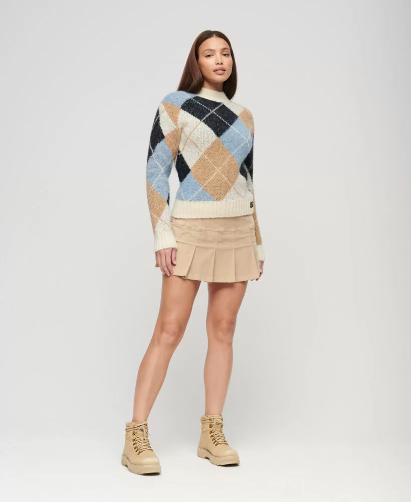 Boxy Pattern Knit Jumper | Cream Argyle