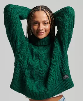 Cable Knit Polo Neck Jumper | Pine Green