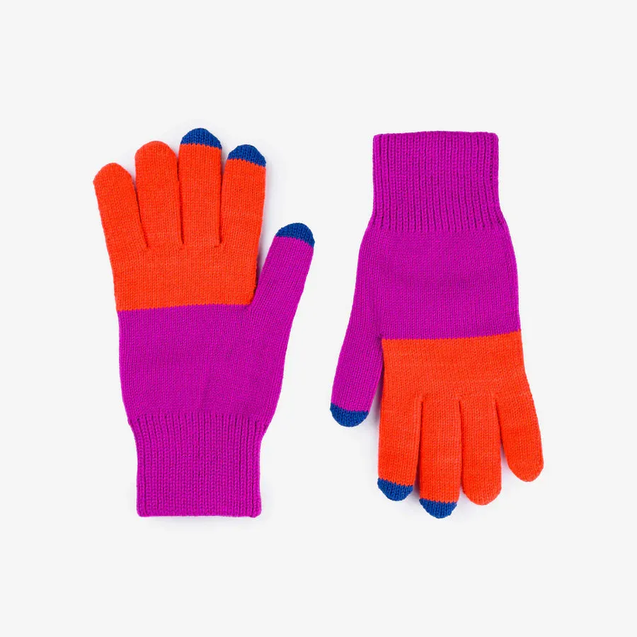 COLORBLOCK KNIT TOUCHSCREEN GLOVES  POPPY MAGENTA