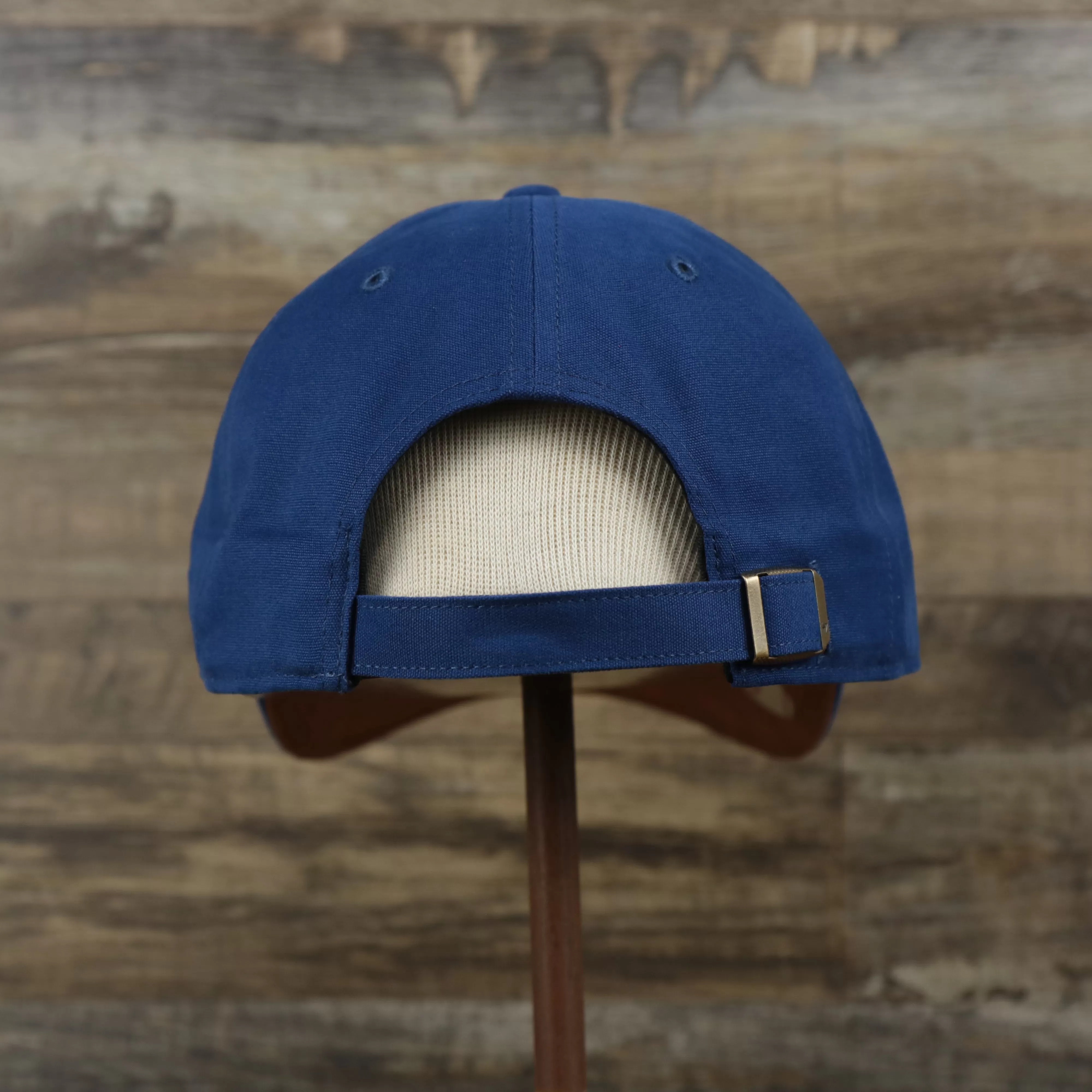 Cooperstown Brooklyn Dodgers Cooperstown Collection Side Patch Leather Brown Undervisor Dad Hat | Vintage Royal Blue Dad Hat