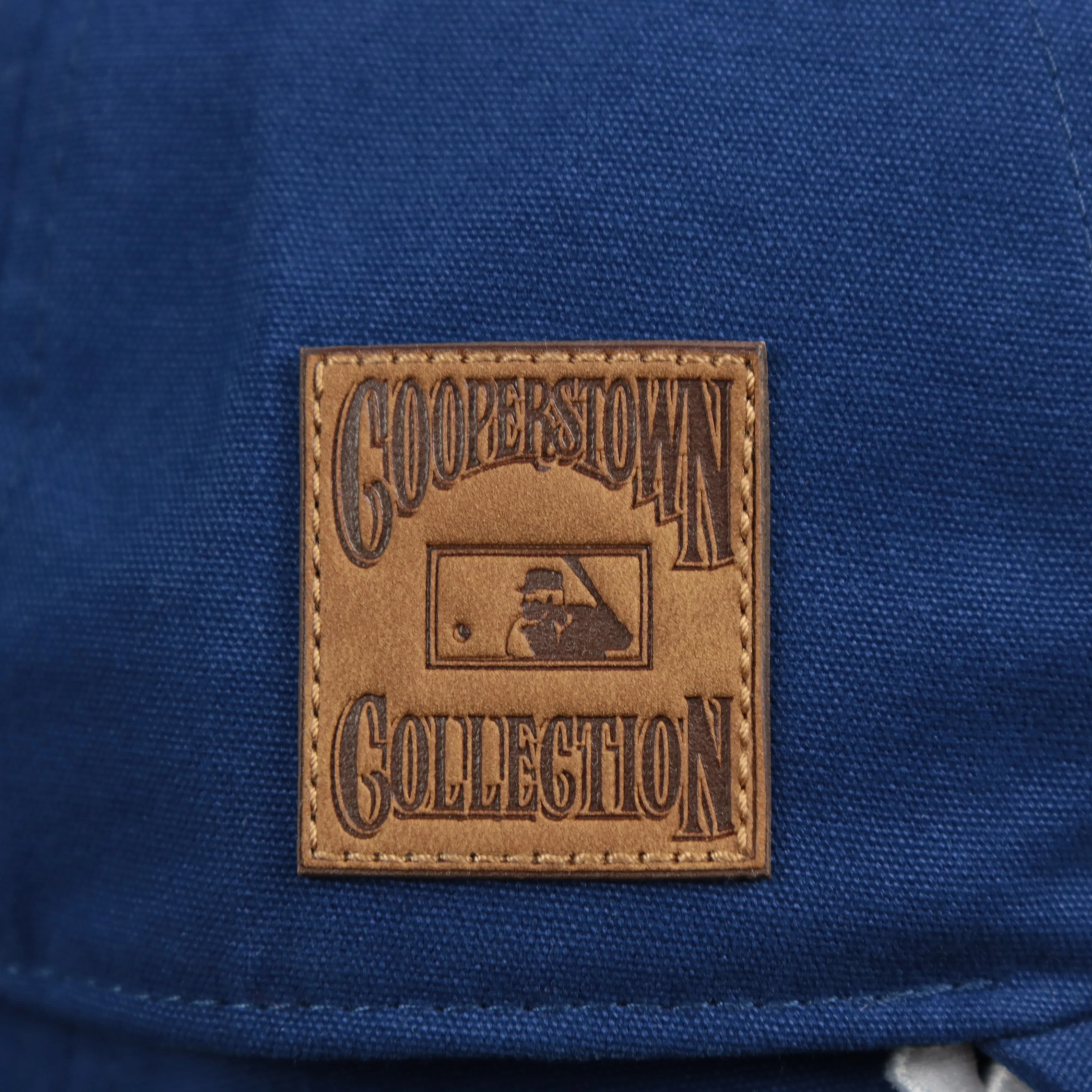 Cooperstown Brooklyn Dodgers Cooperstown Collection Side Patch Leather Brown Undervisor Dad Hat | Vintage Royal Blue Dad Hat