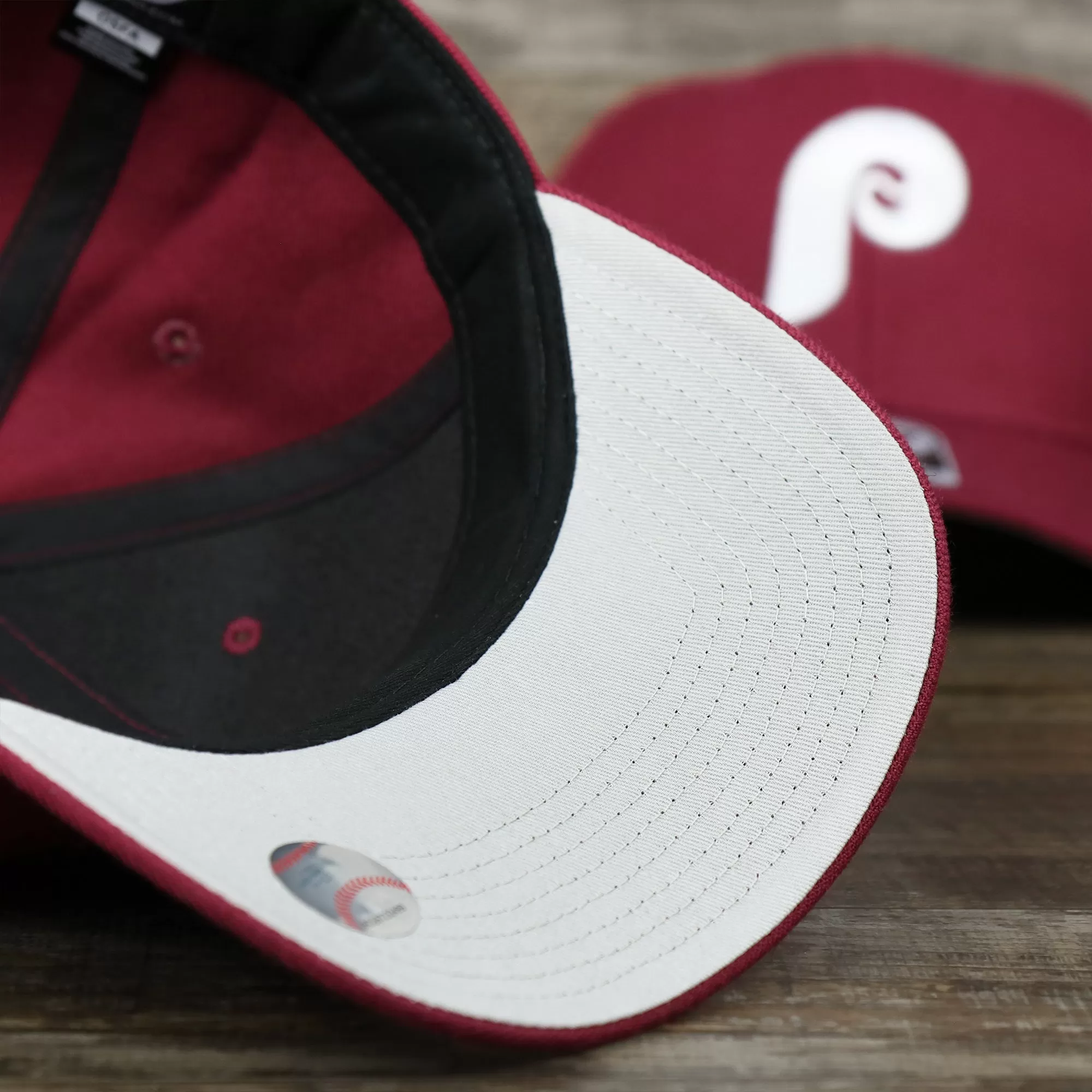 Cooperstown Philadelphia Phillies Retro Phillies Logo Gray Bottom Dad Hat | Maroon Dad Hat