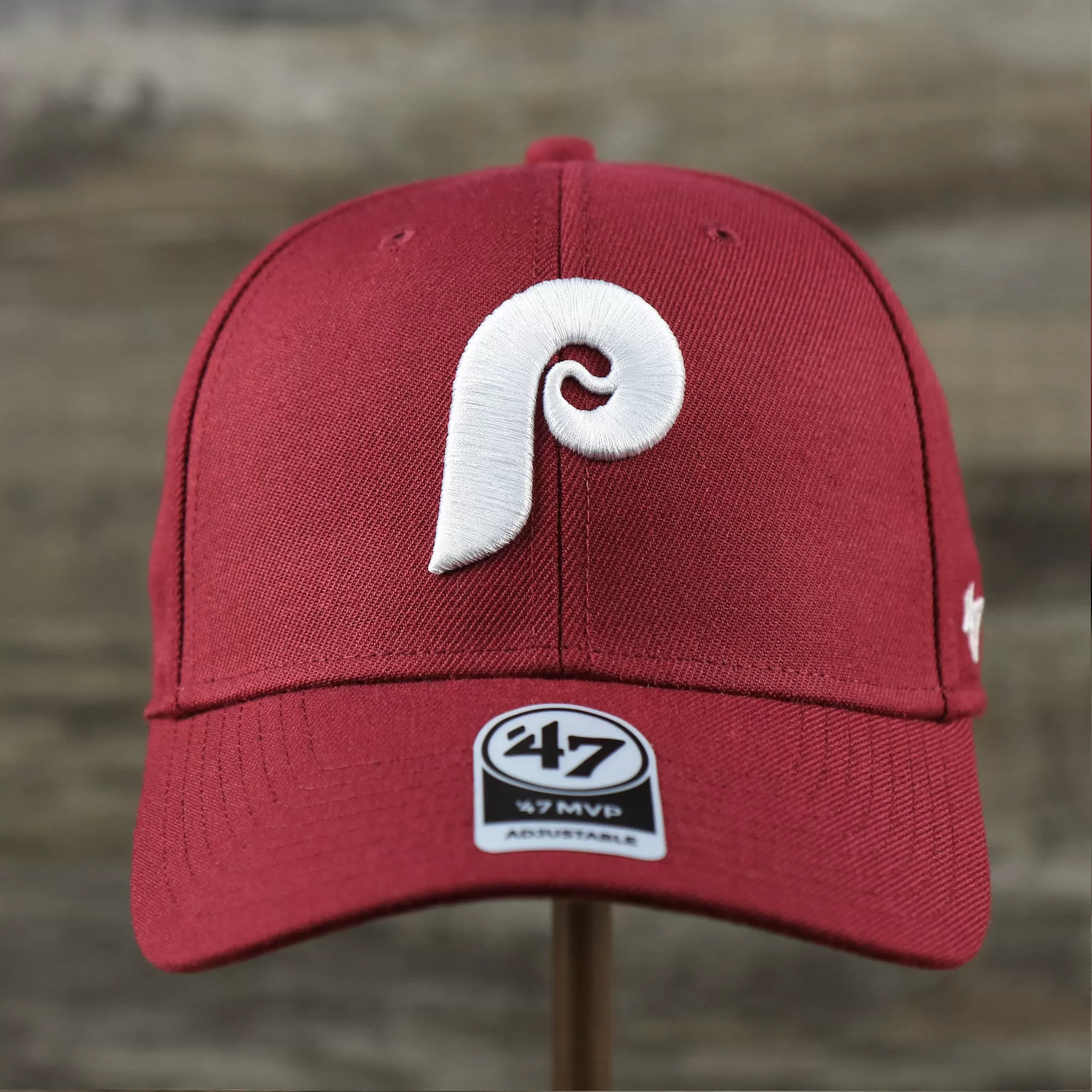 Cooperstown Philadelphia Phillies Retro Phillies Logo Gray Bottom Dad Hat | Maroon Dad Hat