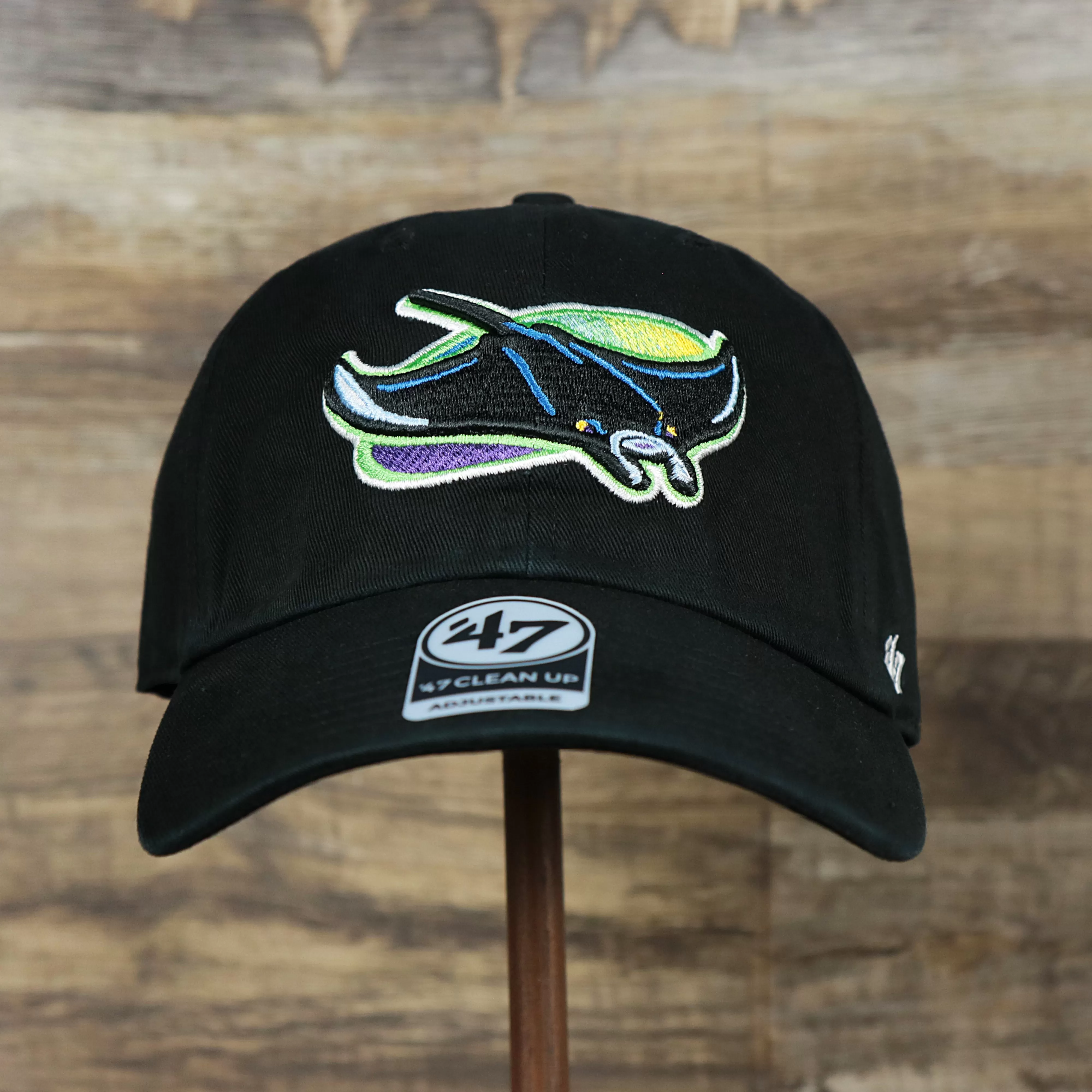 Cooperstown Tampa Bay Rays Vintage Rays Logo Dad Hat | Black Dad Hat