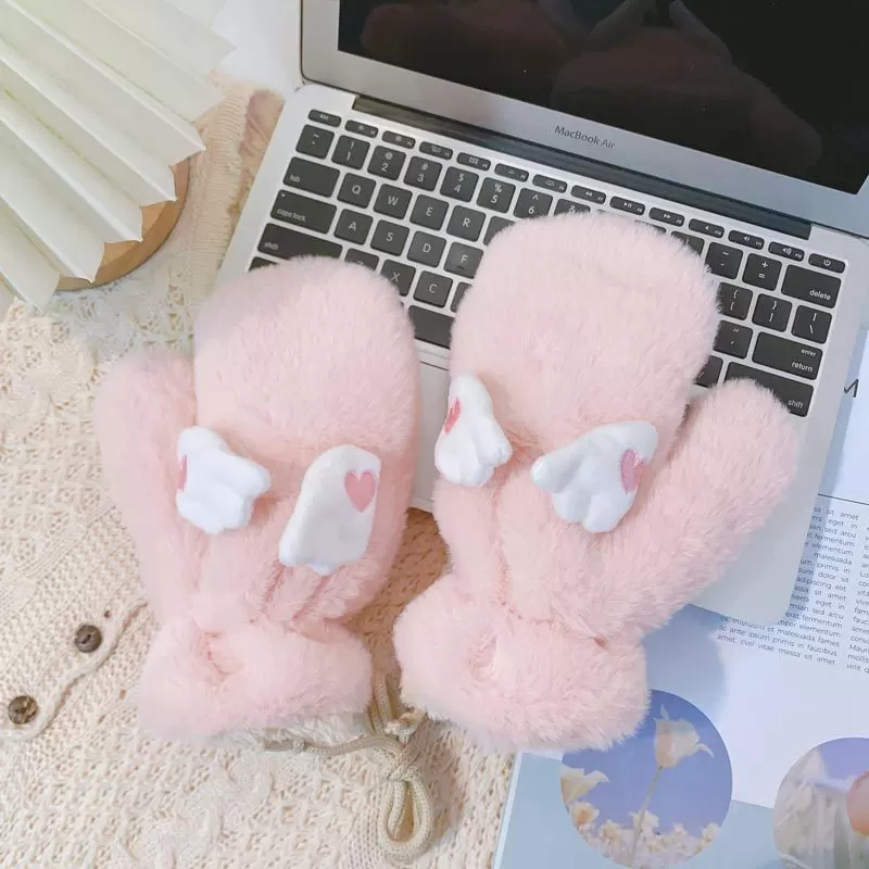 Cute Wings Warm Plush Gloves