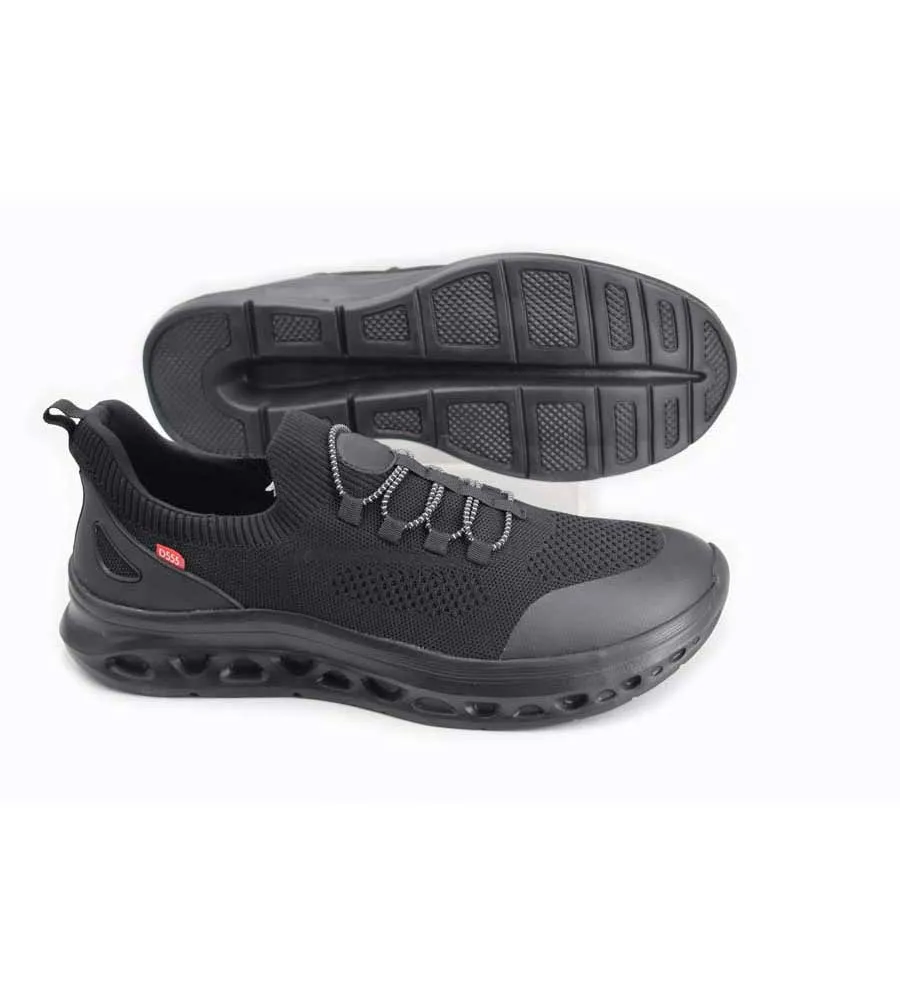 D555 Big Mens Black Hands Free Shoes With Knitted Top and Faux Elastic Laces (ALFRETON 1)