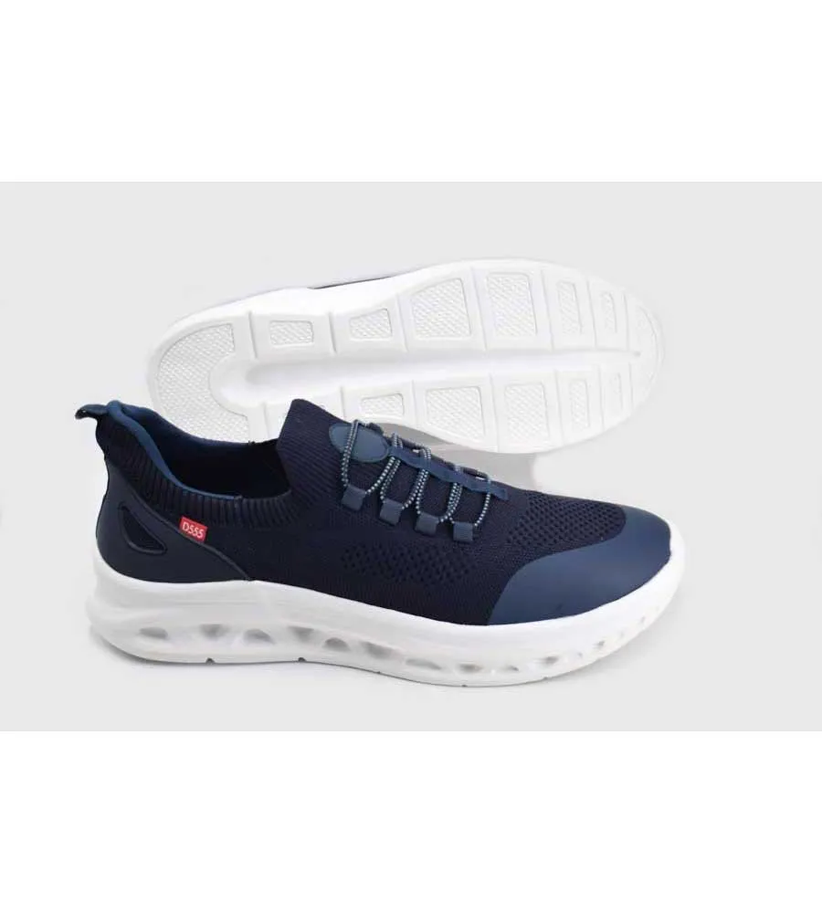 D555 Big Mens Navy Hands Free Shoes With Knitted Top and Faux Elastic Laces (ALFRETON 2)