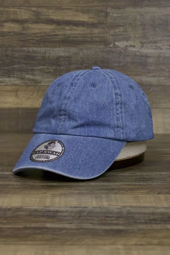 Denim Inspired Bent Rim Low Adjustable Dad Hat  |Blue Denim Dad Hat