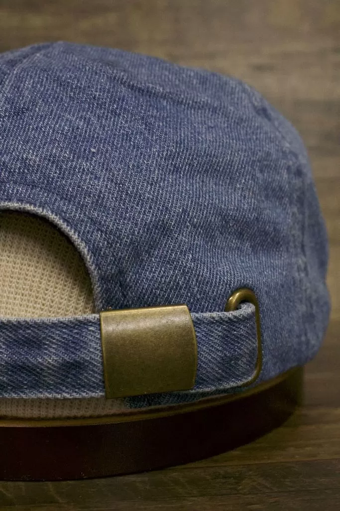 Denim Inspired Bent Rim Low Adjustable Dad Hat  |Blue Denim Dad Hat