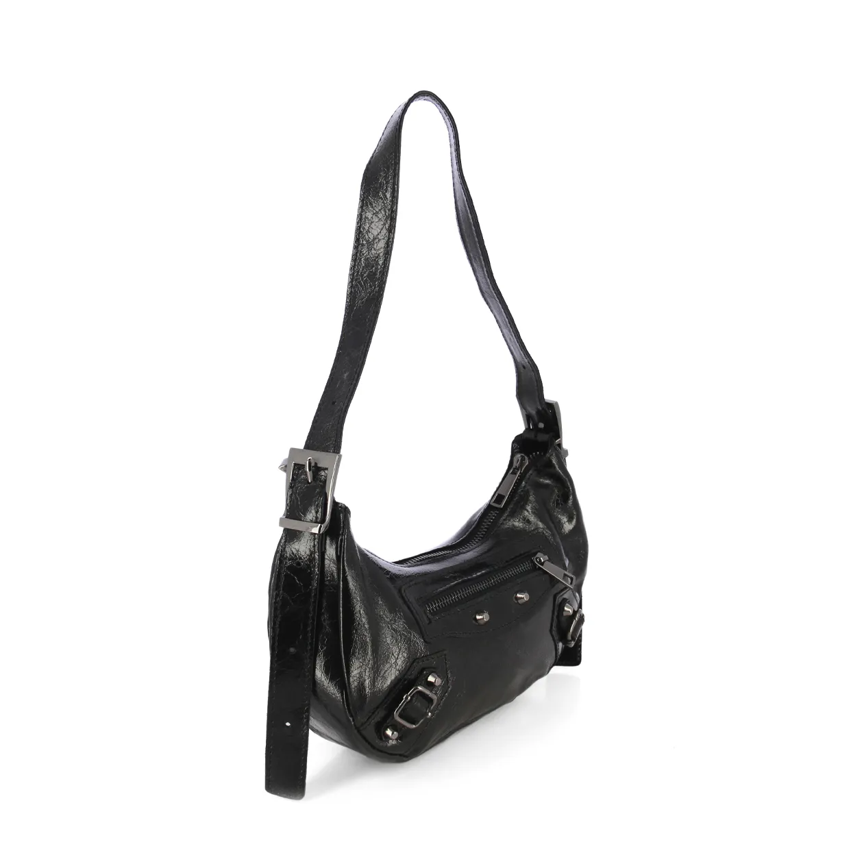 Detailed Buckle Shoulder Bag -Black