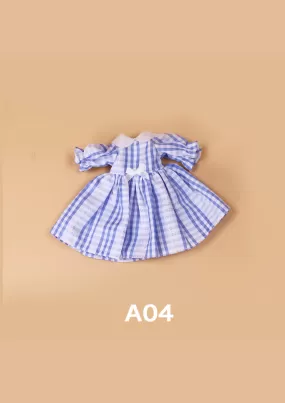 DOLL CLOTHING A04 for 30-35cm. Doll Bjd 1/6 checkered dress blue