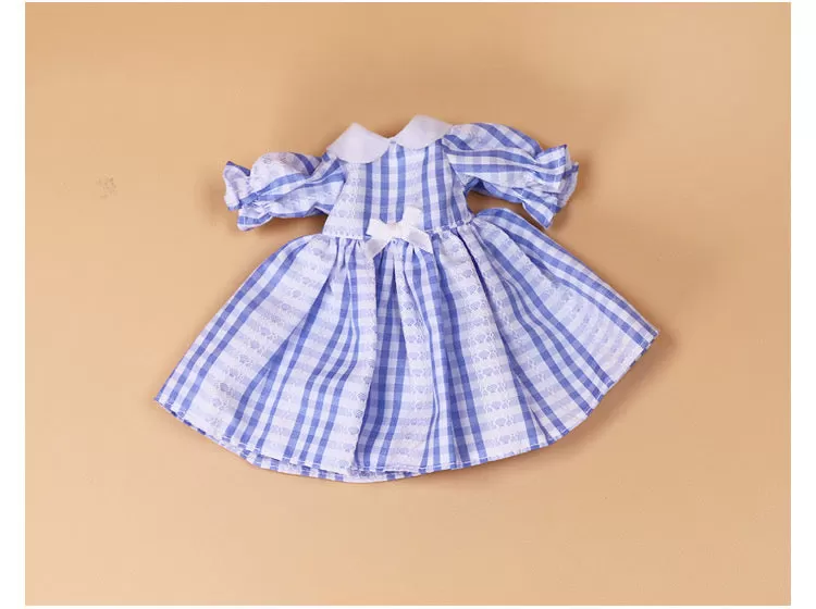 DOLL CLOTHING A04 for 30-35cm. Doll Bjd 1/6 checkered dress blue