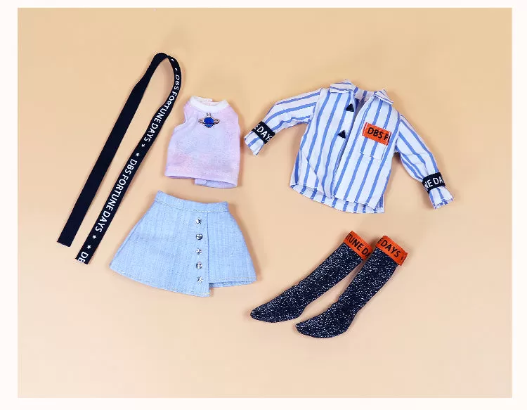 DOLL CLOTHING SET D02 for 30cm. Doll Bjd 1/6 skirt, blouse, long socks, top, belt