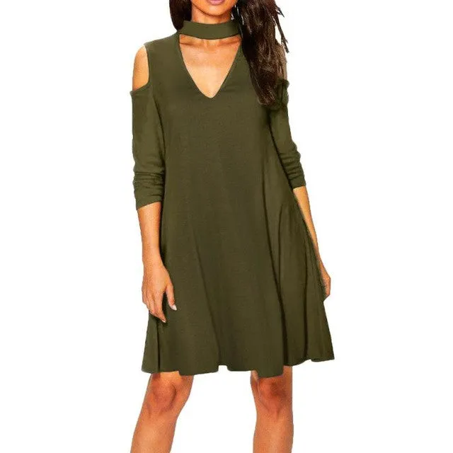 Dress  Off The Shoulder V Neck Sexy Women Long Sleeve Loose OL Ladies Dresses Women Clothing Vestidos Mujer #1210 GS