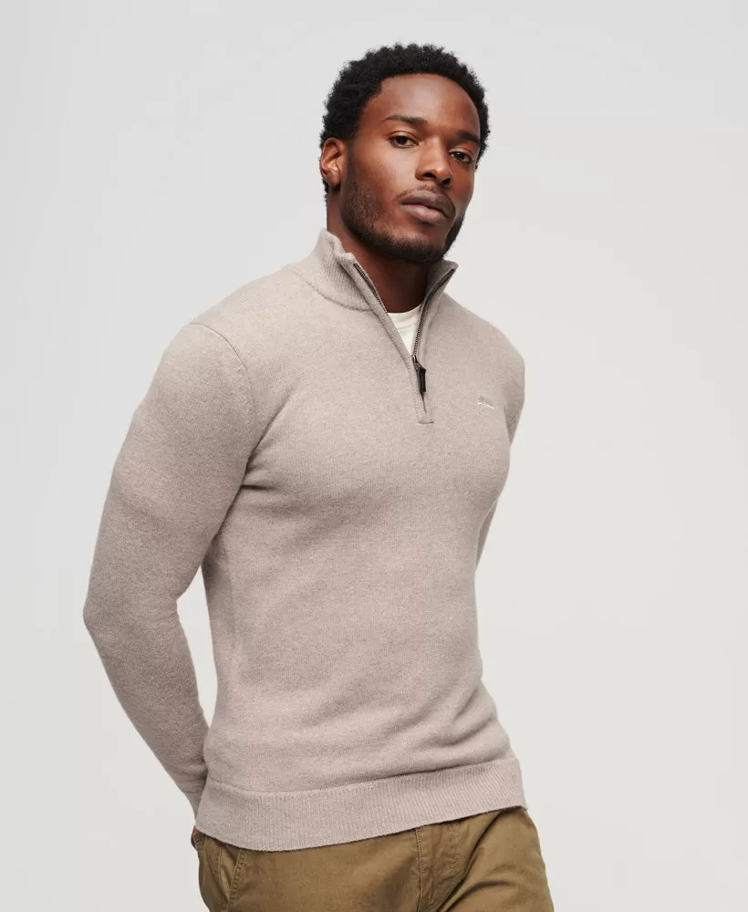 Essential Embroidered Knit Henley Jumper | Birch Brown Marle