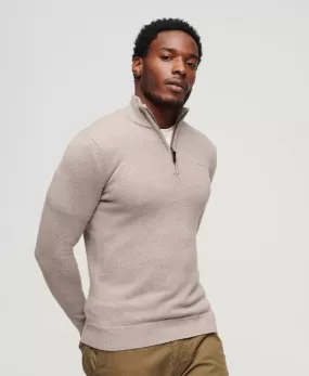 Essential Embroidered Knit Henley Jumper | Birch Brown Marle