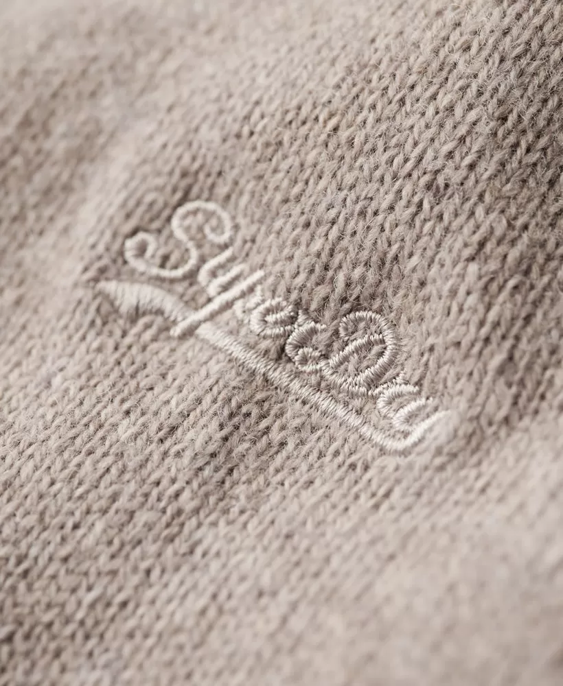 Essential Embroidered Knit Henley Jumper | Birch Brown Marle