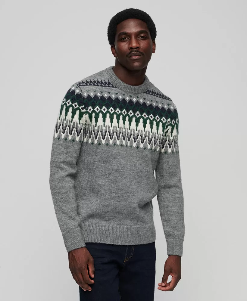 Fairisle Knit Crew Jumper | Grey Marle Multi