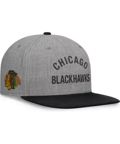 Fanatics NHL Fanatics Heather Chicago Blackhawks Elements Flat Brim Leather Strapback Hat