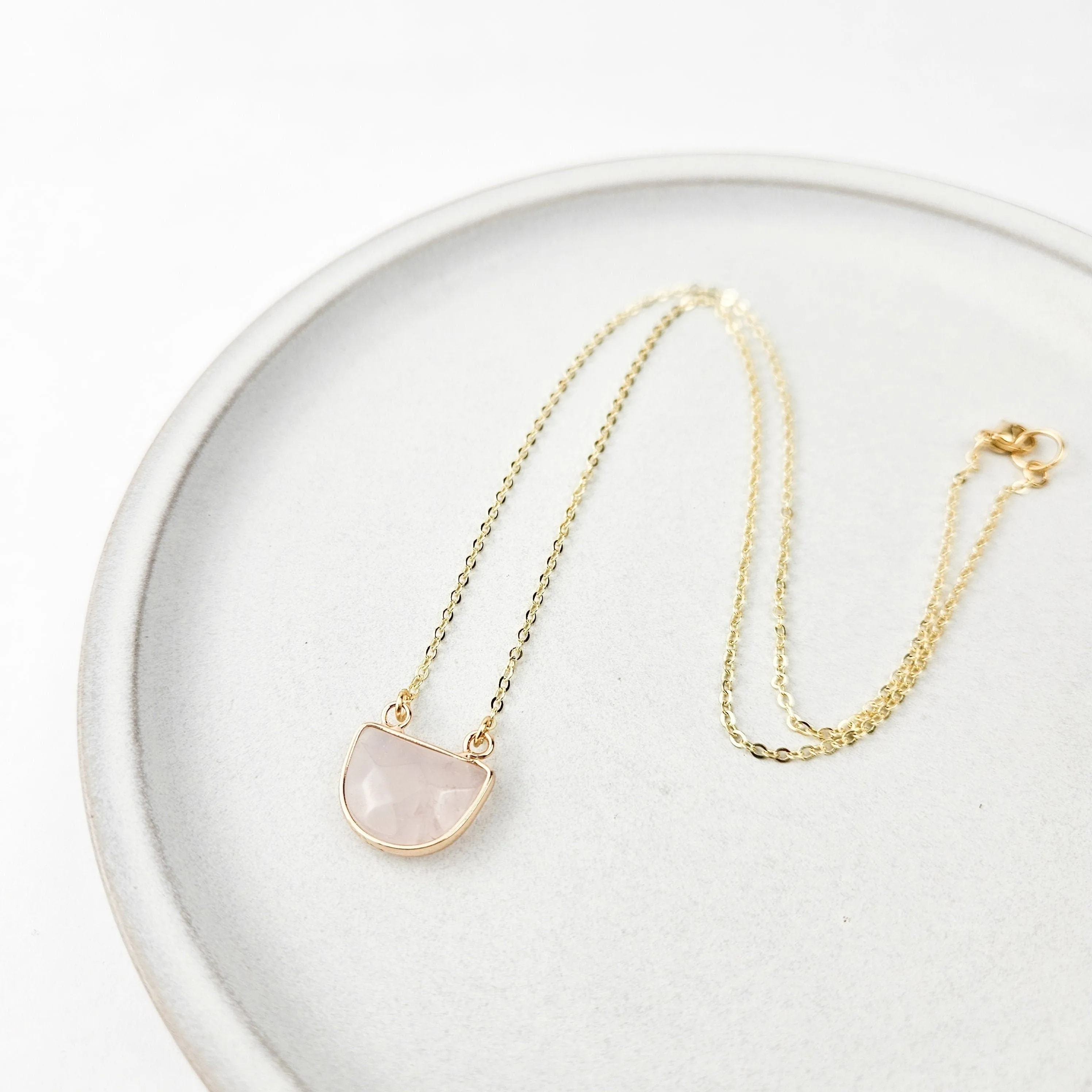 Half Moon Rose Quartz Crystal Necklace