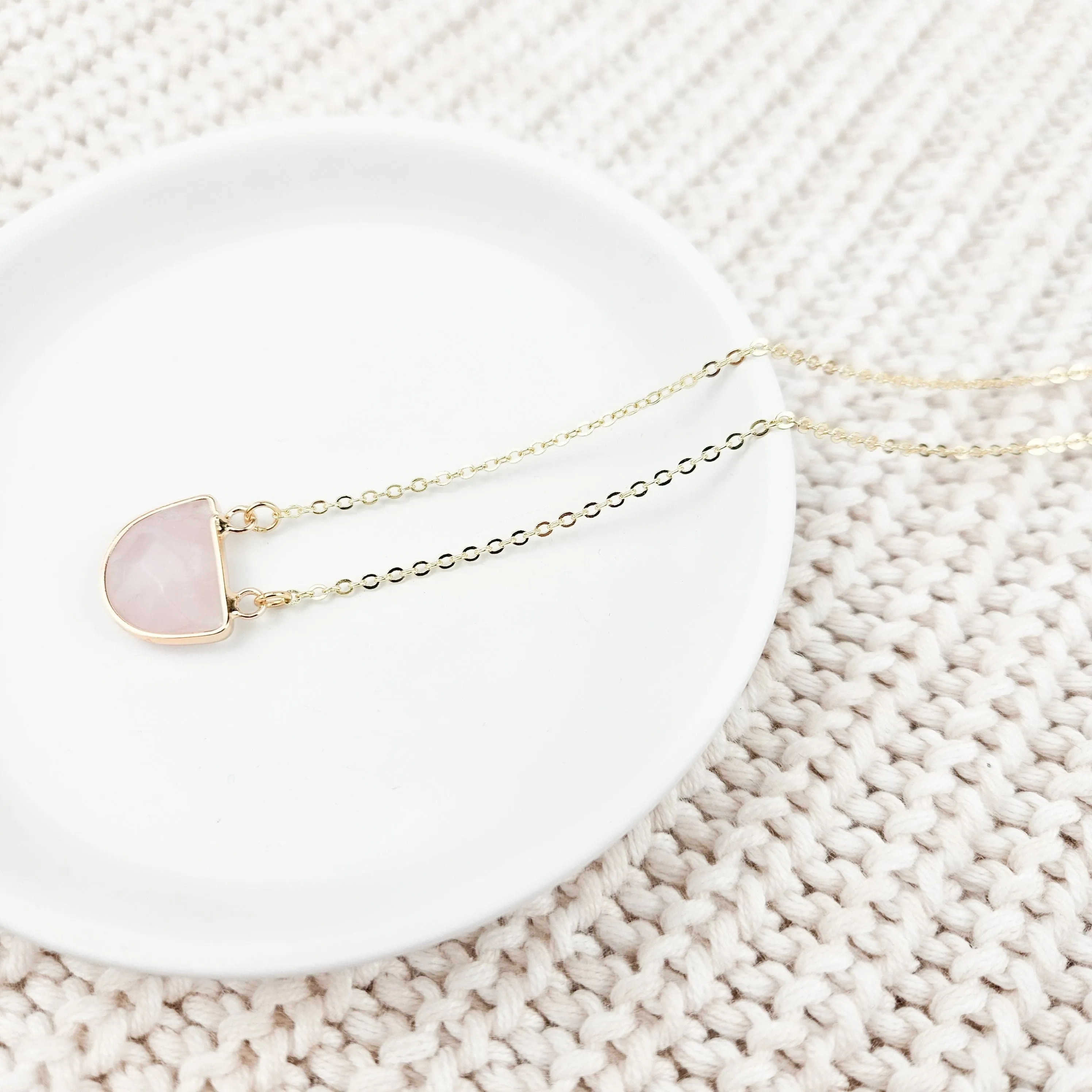 Half Moon Rose Quartz Crystal Necklace