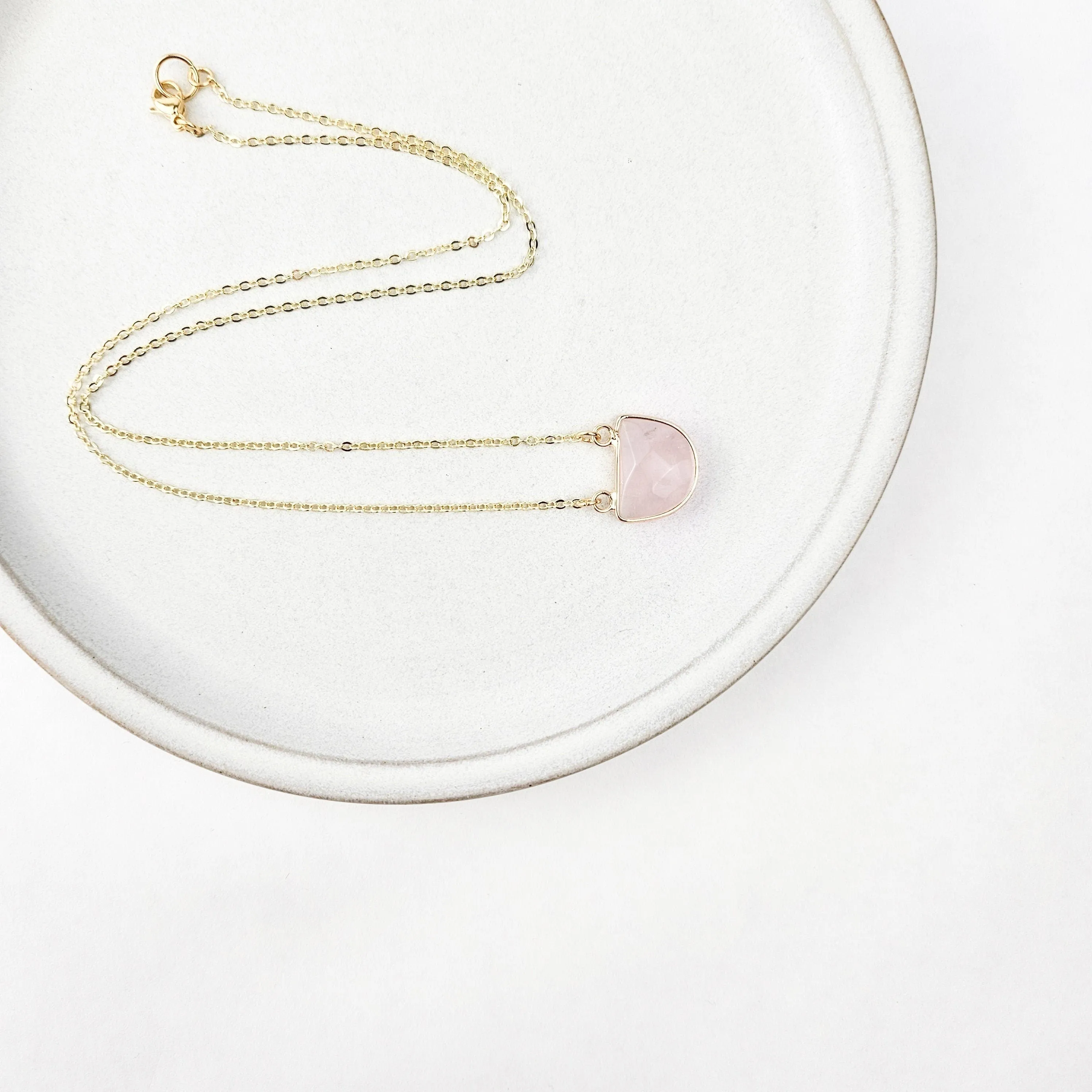 Half Moon Rose Quartz Crystal Necklace