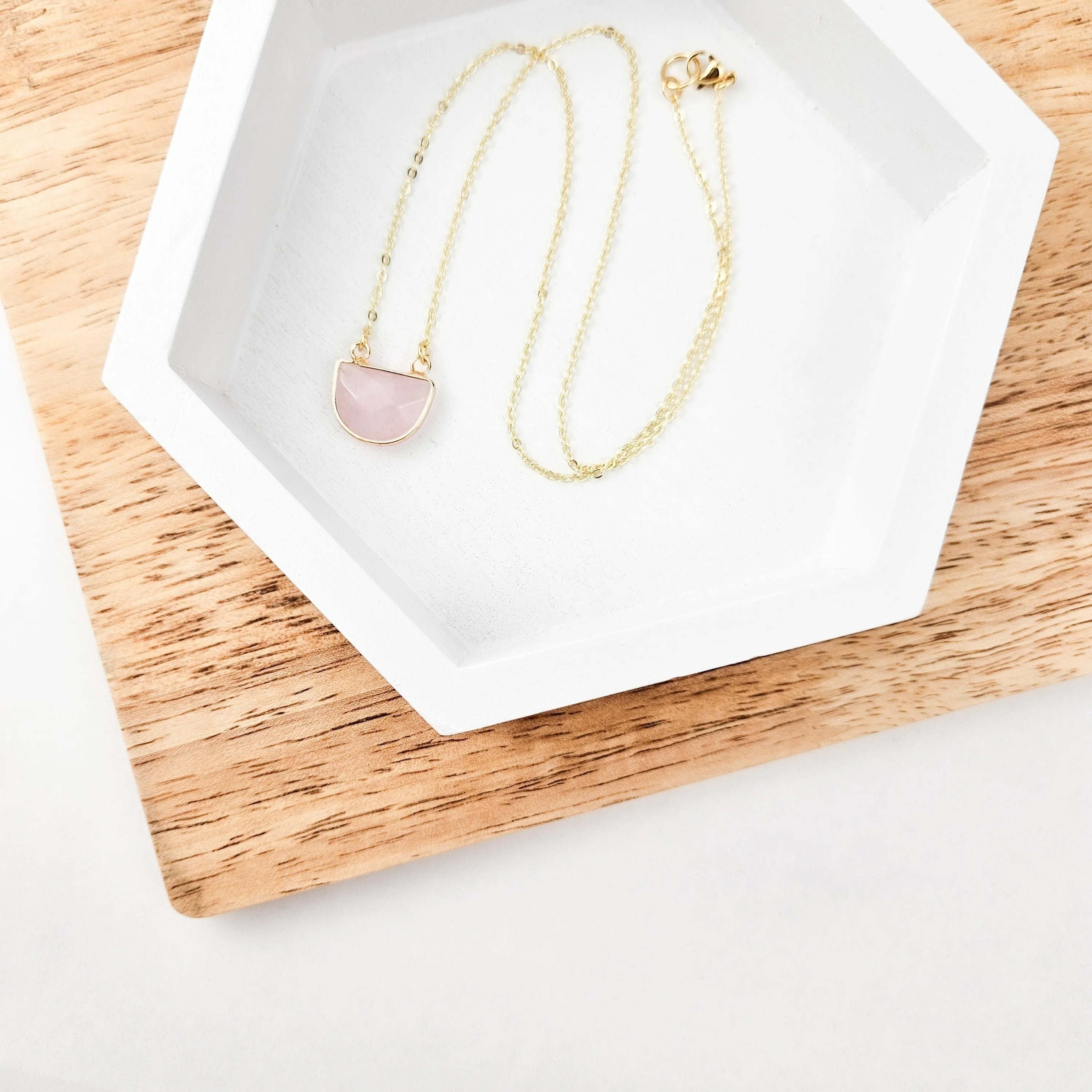 Half Moon Rose Quartz Crystal Necklace