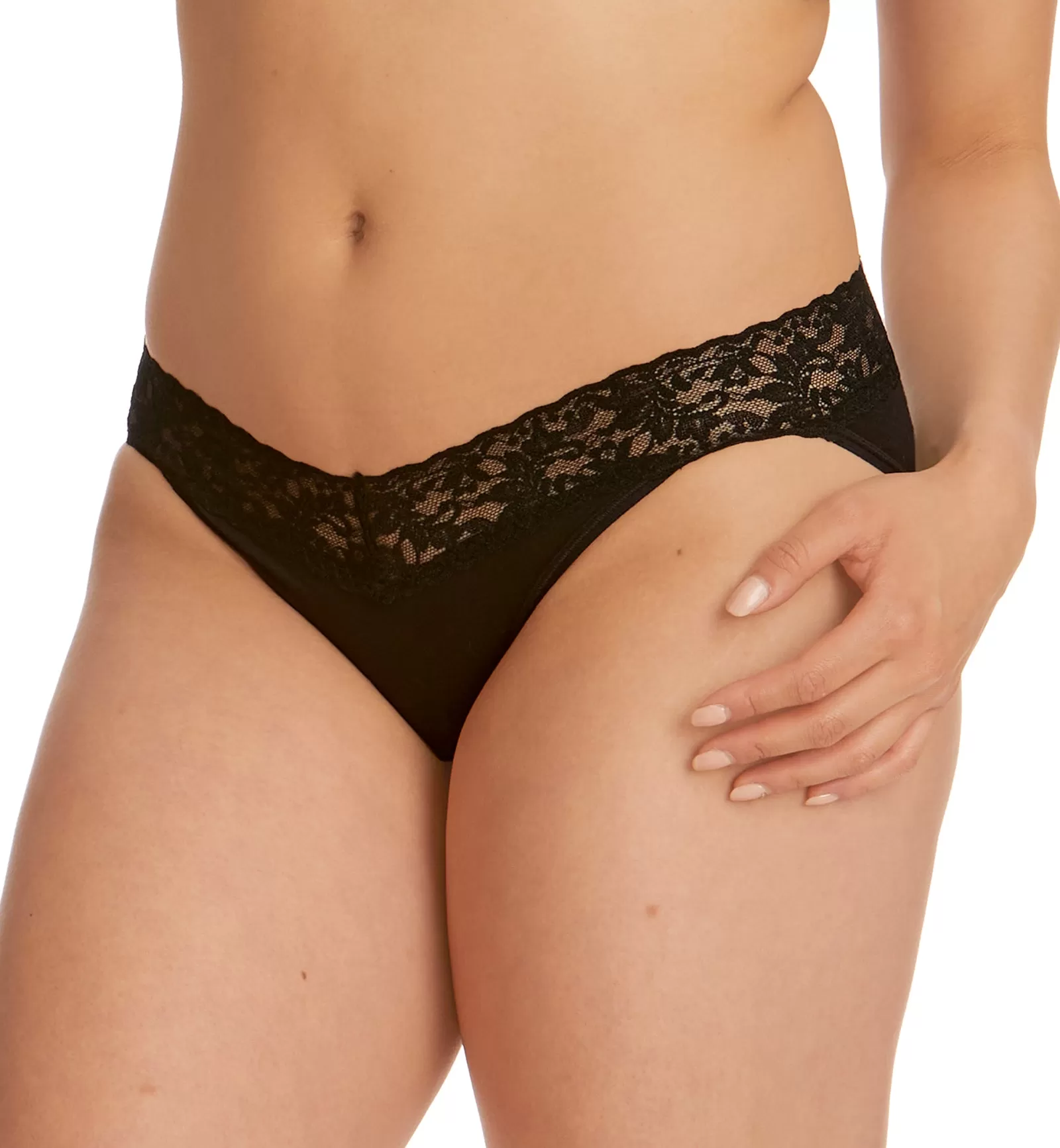 Hanky Panky Organic Cotton V-kini with Lace (892201) - Black