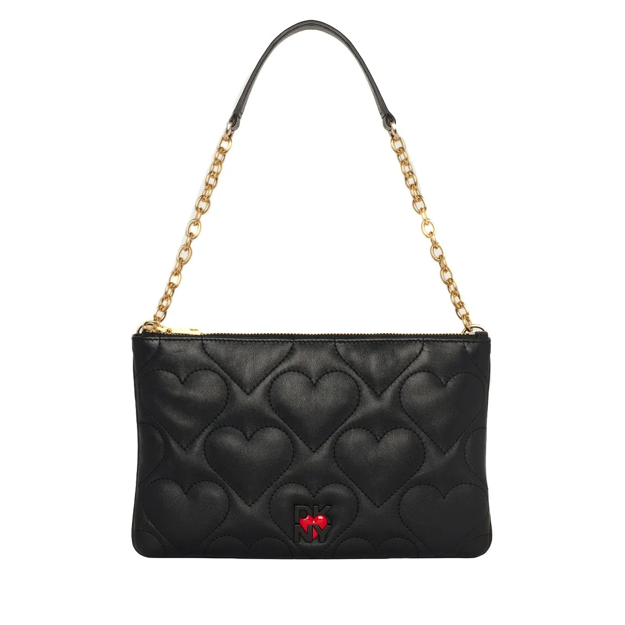 Heart Of NY Quilted Flat Shoulder Bag -Black