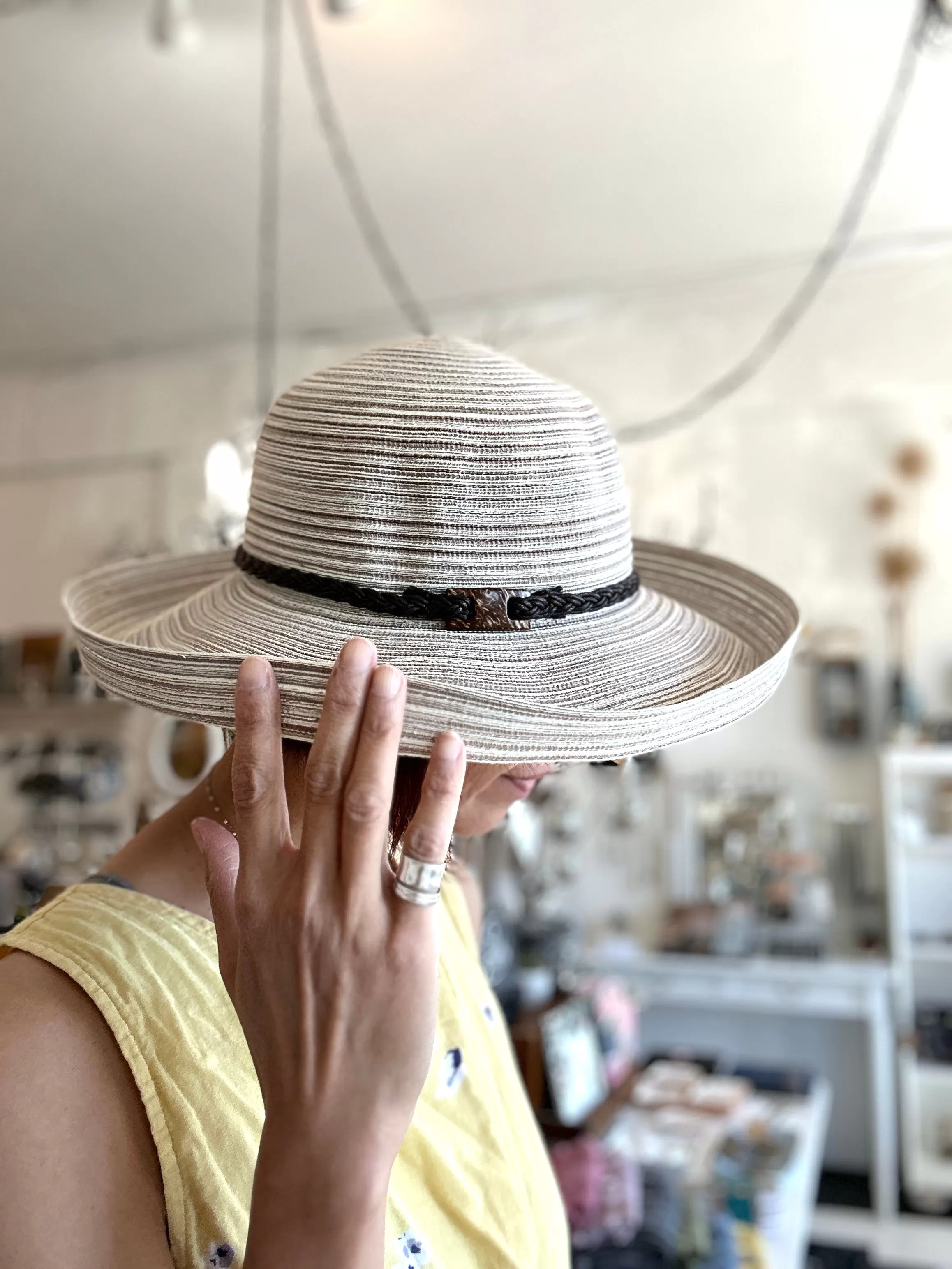 Isla Sun Hat: Packable Sun Hat with Rope Leather and Wood Charm Accents