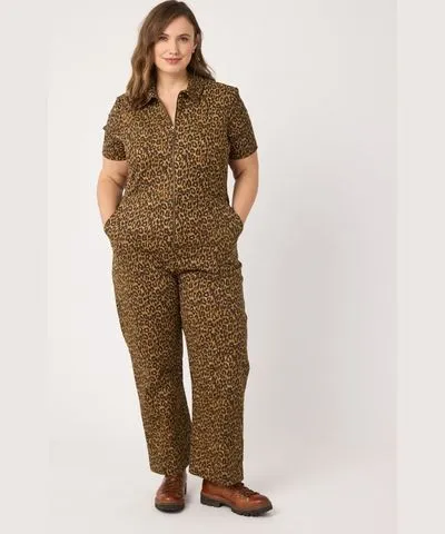 Joanie Clothing Robin Short Sleeve Leopard Print Boilersuit US 14